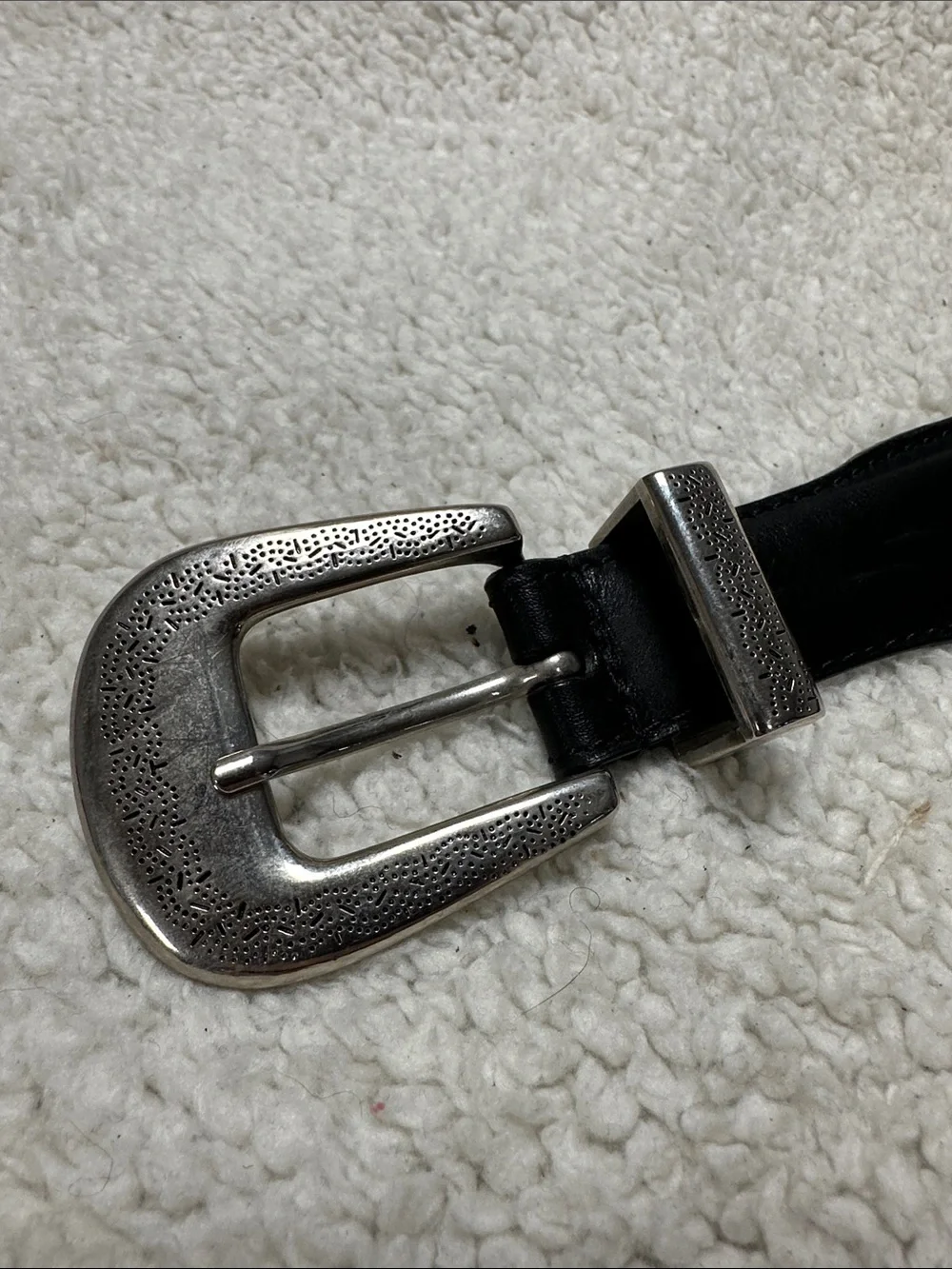 Kingston(?) Leather Western Belt, Silver Tone Ornate Conches, Buckle & Tip 58